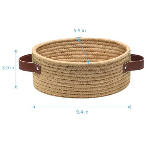 ABenkle Small Woven Basket, Mini Cotton Rope Tiny Oval Shelf Decorative Toy Dog Cat Toy Storage for Nursery, Easter,Empty Gift Baskets, 9.4" x 5.9" x 3.9" XS - color: Brown