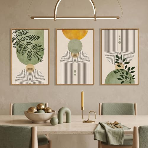 Aurlan Large Boho Sage Green Framed Canvas Wall Art Set-24"x36"x3 - color: Boho Green Arch Wall Art, size: 24"L x 36"W