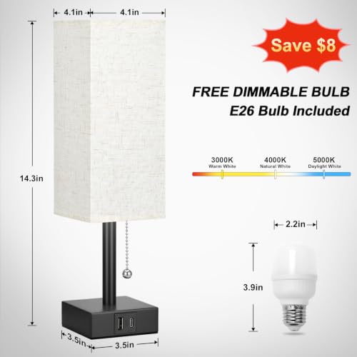 Small Bedside Table Lamp for Bedroom - Desk Lamp For Nightstand, USB C+A - color: Beige & Black, size: 14.3in