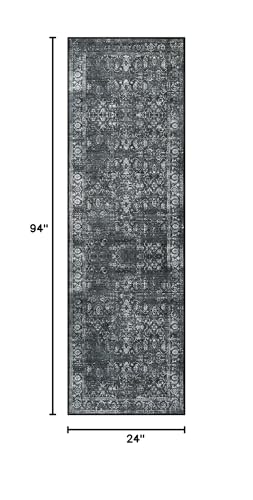 Morebes Black Vintage Rug Runners for Hallway, 2.5x8 Washable Floral Entryway Runner Rug Non Slip, Distressed Indoor Floor Carpet Runner for Kitchen Bathroom Laundry Room Bedroom - color: Black/Multi, size: 2.5' x 8' (Runner)