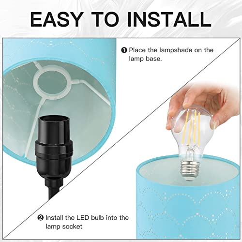 CINSARY Touch Control Bedside Lamp with 2 USB Ports, 3-Way Dimmable Table lamp for Bedroom, Nightstand Lamp with Round Blue Fabric Shade for Living Room Home Office (E26 LED Bulb Included) - color: Blue-15" H