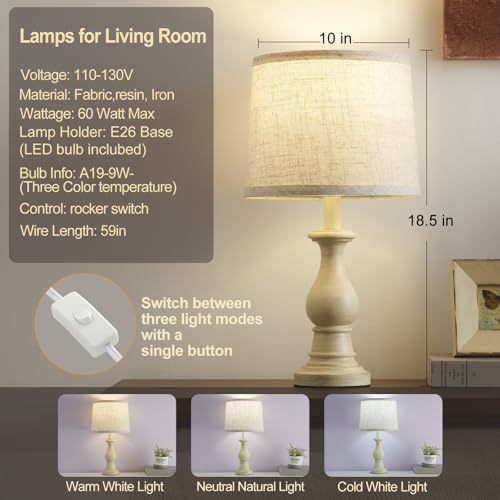 Table Lamps Set of 2, 18.5" Vintage Bedside Lamps for Bedroom Living Room - color: Beige