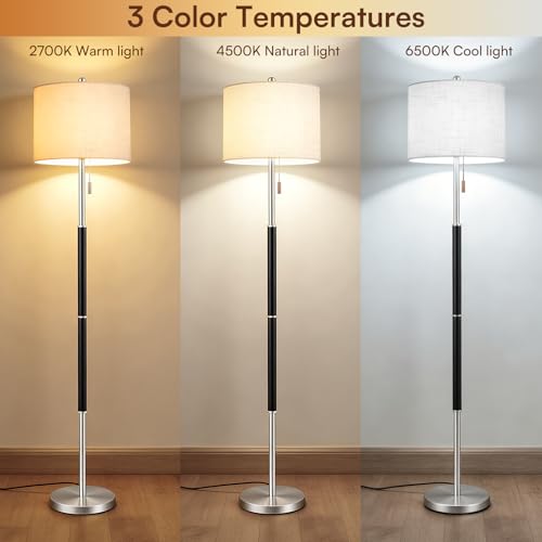 Black Floor Lamp with 13.2" Linen Shade and 3 Colors for Living Room - color: Black