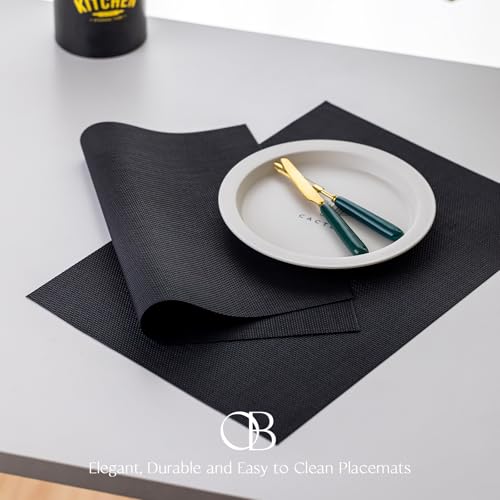 Placemats Set of 4 - Easy Clean Woven Vinyl Placemats for Dining Table, Indoor/Outdoor Place Mats, Washable PVC Table Mats(Black) - color: A-black