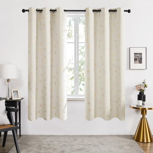 Deconovo Black Out Curtains 63 Inch Long, Curtains for Living Room Bedroom - color: Light Beige/Floral Branch and Dots, size: 42"W x 63"L (Pack of 2)