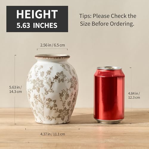 5.63" Ceramic Flower Decorative Antique Vase, Vintage Rustic Chinoiserie Floral Vase for Home Decor, Living Room, Office, Bookshelf, Entryway, Garden, Tuscan Decor, Chinoiserie Decor - color: Brown- 5.63"