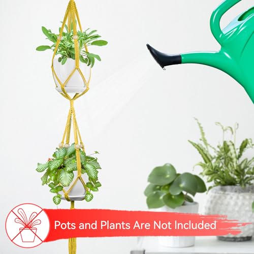 USLAI Macrame Plant Hanger, for Up to 15 Inch Pots, 49+72 Inch, Yellow - color: 72+49 Inch - Yellow