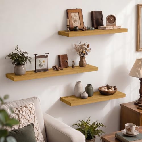 Solid Wood Floating Shelves for Wall 20 inch,Natural Wooden Shelf Set of 2 - color: Natural, size: 20inches-2P