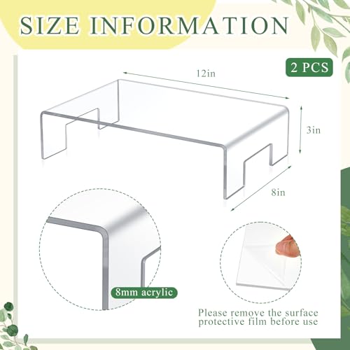 RattanView 2 Pcs 12 x 8 x 3 Inch Large Clear Acrylic Shelf Riser, 5mm Thick - color: Clear, size: 12 x 8 x 3 Inch, 5 mm