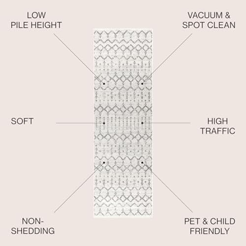JONATHAN Y Boho Vintage Diamond Cream/Gray Runner Rug 2X8 ft, Moroccan Hype for Living Room, Bedroom, Kitchen, Office, Easy-Cleaning, High Traffic, Pet-Friendly, Non-Shedding (MOH101B-28) - color: Cream/Gray, size: 2'3" x 8' (Runner)