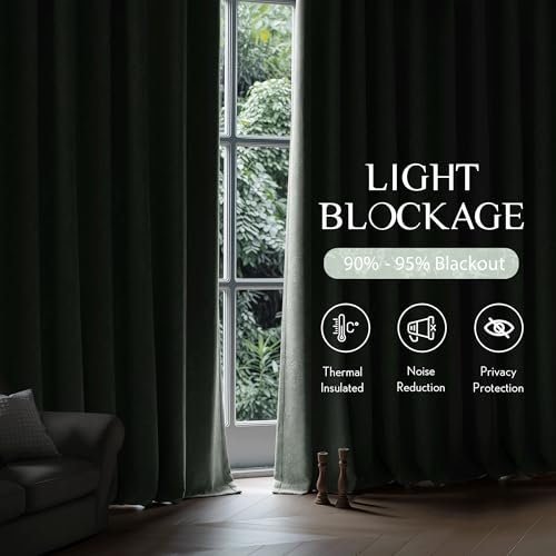 Beauoop Green Floral Jacquard Blackout Curtains for Bedroom 52x63 2 Panels - color: Green, size: 52"W x 63"L (Pack of 2)