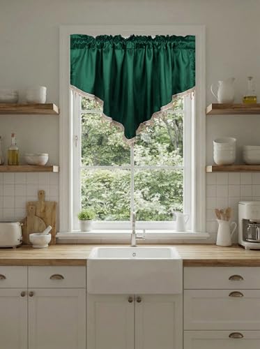 Molaxhome Swag Curtain Scalloped Curtain Valance Drape Sheer Lace Panel 1pc - color: Cloth Green