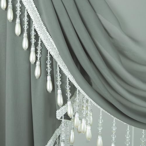 VOGOL Sheer Waterfall Valance for Living Room, 59 x 43, 1 Panel, Gray - color: Grey, size: 59"W x 43"L (Pack of 1)