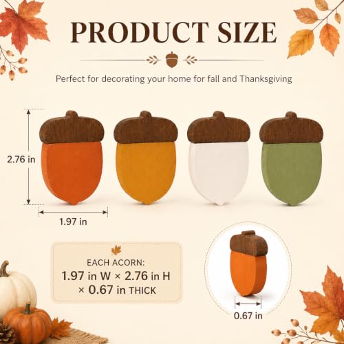 Autumn Decor, 4 PCS Wooden Acorn Blocks, Vintage Fall Tabletop Accent Set - color: Acorn