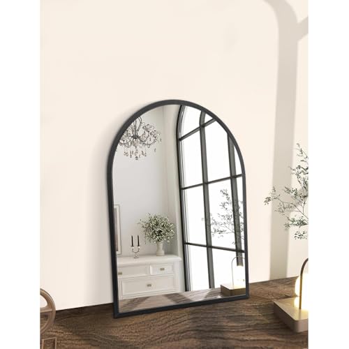 Arch Wall Mirror 20"x16" Large Black Bathroom Mirror Metal Frame Mirrors for Wall, Decoration Vanity Bedroom Entryway Living Room - color: Black, size: 20"L x 16"W