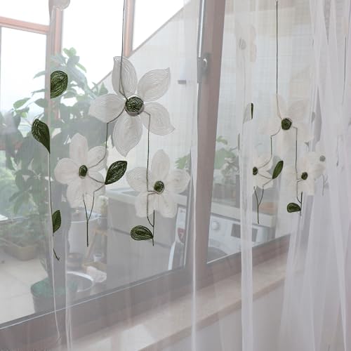 SLOW SOUL Set of 2 Panels White Magnolia Flower Embroidered Sheer Curtains for Bedroom Living Dining Room Window Treatments Drapes Villa Lace Curtain Voile Rod Pocket 52W X 72L inch - size: 52"W x 72"L (Pack of 2)