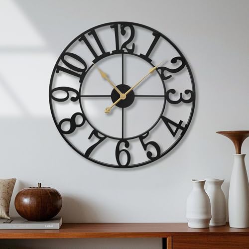 Wall Clock Battery Operated,Silent Non Ticking Modern Rustic Metal Small Clocks for Living Room/Bedroom/Office/Kitchen/Farmhouse Home Decor-14IN(Arabic Number-Black) - size: 14 inch