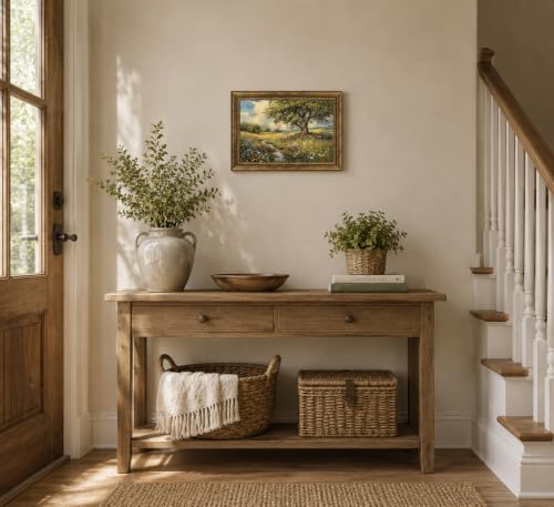 Vintage Gold Framed Landscape Wall Art Floral Meadow with Oak Tree Painting Picture Wall Decor Rustic Nature Cottagecore Poster Print Art Rustic Country Antiques for Living Room Study Bedroom Office - color: Rural scenery, size: 11"L x 9"W, style: Vintage