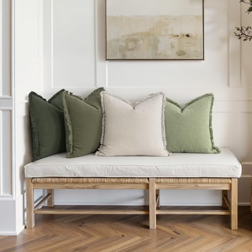 MIULEE Fall Linen Fringe Pillow Covers Set of 4 24x24 Beige/Sage Green - color: Sage Green, size: 24" x 24" (Pack of 4)
