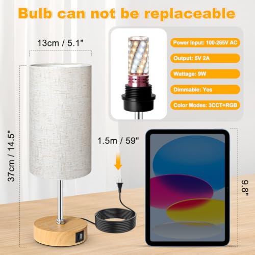Unicozin Small Table Lamp, 3CCT & 7 RGB Color Changing, Dimmable Nightstand Lamp with Wood Grain Base, Touch Bedsides Lamp for Bedroom, Office, Kids Room, Nursery, Party, Beige Shade - color: Beige, size: 14.5in