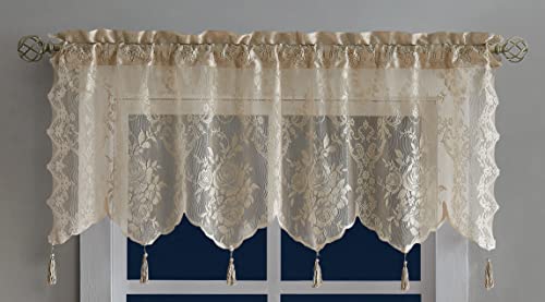 Warm Home Designs Brown Lace Kitchen Valance with Tassels. L Linen Valance - color: Brown Linen, size: 54"W x 22"L (Pack of 1)
