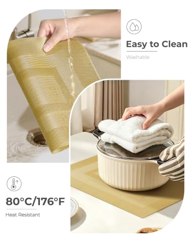 Gold Frame Placemats Set of 4 - Heat Resistant Woven Vinyl - color: C1- Gold Frame, size: Set of 4