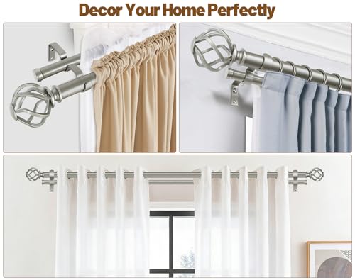 KAMANINA 1 Inch Double Curtain Rod 72 to 144 Inch, Antique Silver - color: Antique Silver, size: 72-144"