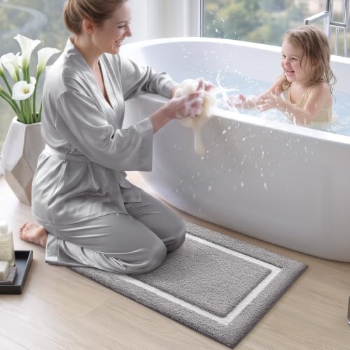 LUMI Bathroom Rug, Non Slip Absorbent Bath Mat, Light Grey, 20"x32" - color: Light Grey, size: 20"x32"