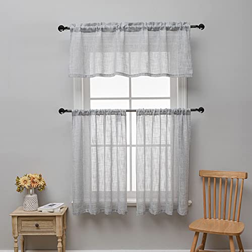 Beda Home Linen Textured Curtain Panels Kitchen Living Room-LtGrey 36Wx36L - color: Light Grey, size: 36"W x 36"L (Pack of 2)