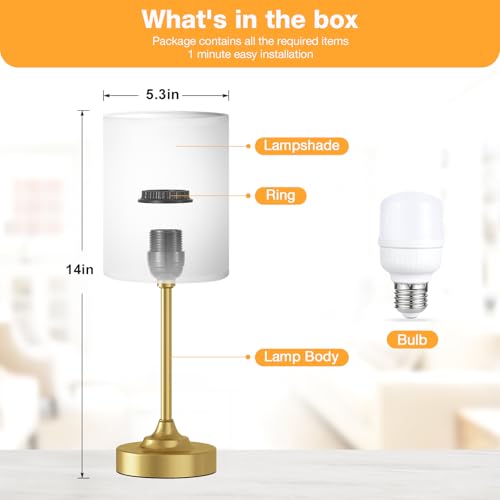 Fenmzee Gold Bedside Lamp for Bedroom - 3-Way Dimmable Touch Table Lamp - color: White Shade-Gold Base, size: 14"
