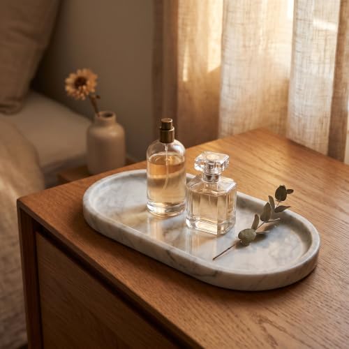 YKAJO Carrara White Gray Oval Marble Tray, 11.8x5.9 Perfume Organizer Dish - color: Carrara White Gray, size: 11.8" x 5.9" x 0.6"