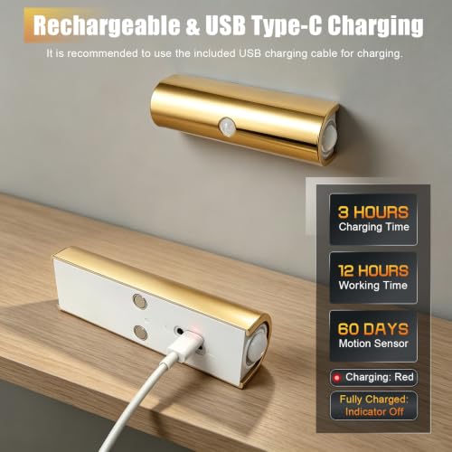 Motion Sensor Wall Light, Magnetic Rechargeable Wall Sconces - color: Gold