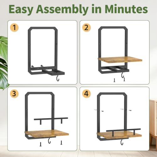LASZOLA Plant Picture Frame Holder Shelf Wall Window Indoor, 3 Pcs Brown - color: Brushed Black+Brown, size: 3