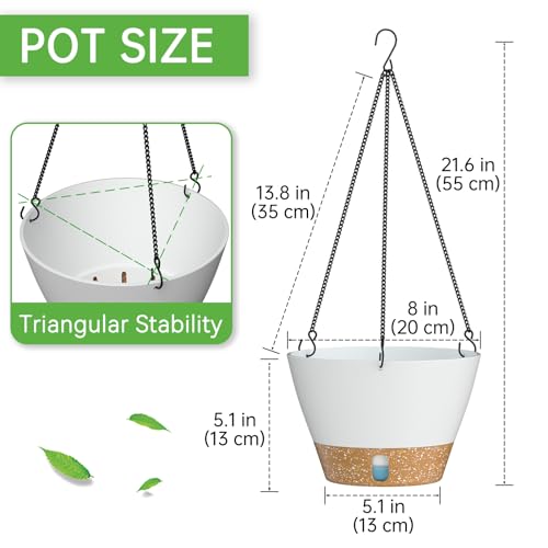 ZMTECH 2 Pack 8 Inch Hanging Planters for Indoor Plants, Modern White Hanging Planter with Visible Water Level Window & Removable Tray, Decorative Plant Hanger Indoor for Home Decor - color: White, size: 8 Inch