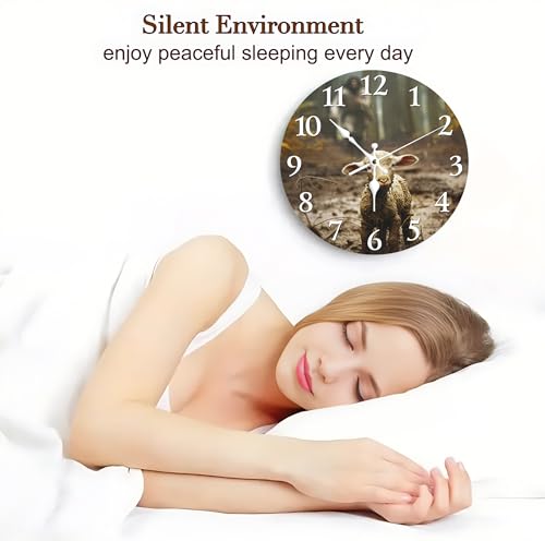 Christian Jesus Running After Lost Lamb Silent Non Ticking Wall Clock 12 Inch, Battery Operated, Christmas Round Wood Wall Clocks, Decorative for Living Room, Kitchen, Bedroom, Bathroom, Gifts - color: Jesus Christian
