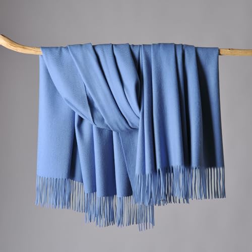 CUDDLE DREAMS Premium Cashmere Throw Blanket with Fringe (Porcelain Blue) - color: Porcelain Blue
