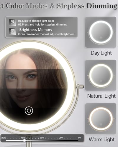 8" Lighted Makeup Mirror with Light,30X Magnifying Height Adjustable Mirror - color: Brushed Nickel