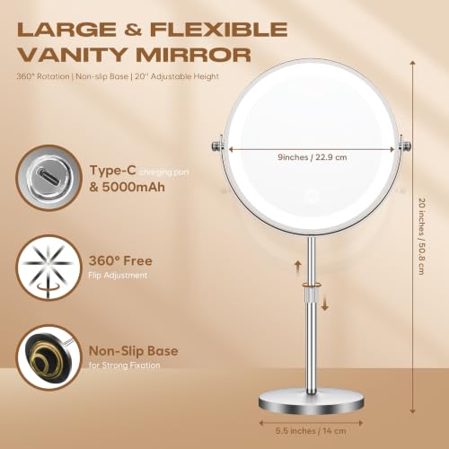 Dienmern Makeup Mirror, 1X/20X Rechargeable Vanity Mirror with Lights - color: Chrome