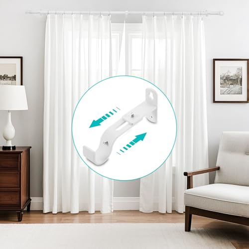 Adjustable Curtain Rod Brackets, Metal Window Drapery Rod Hanger Holders Hooks for 1 inch Rods (White, Set of 2) - color: White, size: Set of 2