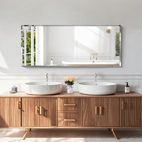 KOCUUY Beveled Mirror, 20x48 Inch Frameless Bathroom Mirror for Over Sink, Upgraded Shatterproof Beveled Unframed Design Mirror for Bathroom, Bedroom, Hang Horizontal/Vertical - color: Beveled, size: 20"L x 48"W