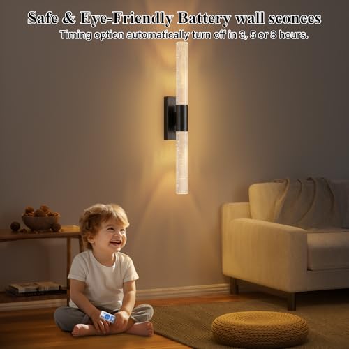 camuucci Battery Operated Wall Sconces Set of 2, Rechargeable Wall Lights - color: Black, size: 20.9 Inches