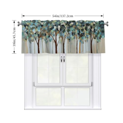 Tree Curtain Valance Short Rod Pocket Window Treatment for Living Room Bedroom Kitchen Bathroom 1 Panel 54" W x 18" L - color: Tree