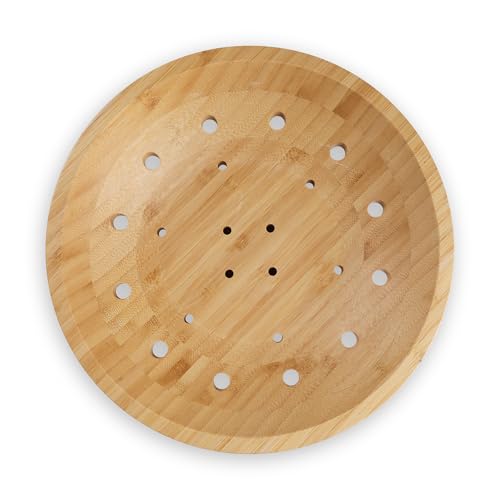 Wooden Fruit Bowl for Kitchen Counter, Bamboo Pedestal Fruit Basket, Vented - color: Bamboo