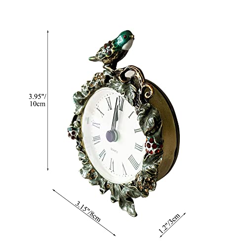 Decorative Mini Table Clock, Vintage Metal Silent Analog Quartz Battery Operated Table Top Clock for Living Room Decor Shelf - color: Bird
