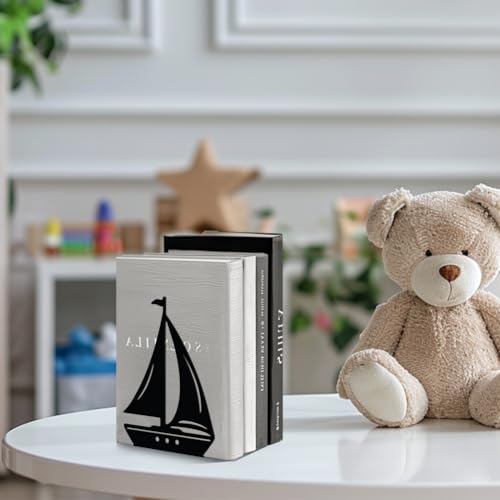 Peacoblue 5.3"x4.3"x7.1" Metal Bookends, Heavy Duty Book Ends for Shelves - style: Sailboat