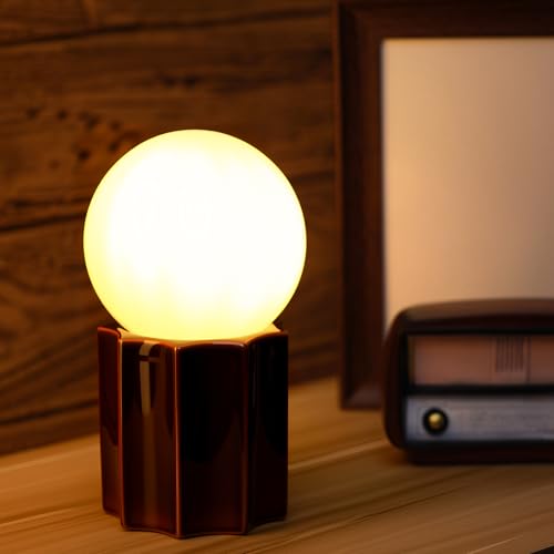 Modern Ceramics Table Lamp Brown Ceramic Base White Jade Round Ball Glass Accent Table Lamp Living Room Bedroom Bedside Nightstand House Office Home Reading - color: Brown Ceramic