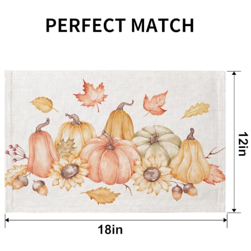 QIYI Fall Placemats Set of 4, 12"x18" Linen Place Mats, Pumpkin Harvest - color: Pumpkin Harvest, size: Set of 4