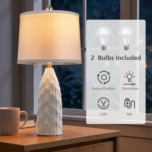 WIHTU 24'' Modern Ceramic Table Lamps Set of 2, White Lamps for Bedroom - color: White