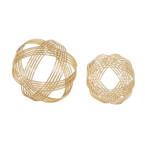 Deco 79 Metal Geometric Decorative Sculpture Layered Orb Home Decor Statues, Set of 2 Accent Figurines 9", 7"W, Gold