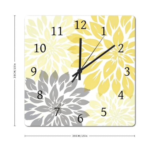 ArogGeld Modern Dahlia Flowers Yellow and Gray Grey Wooden Wall Clock - color: A11-3, size: 15x15in